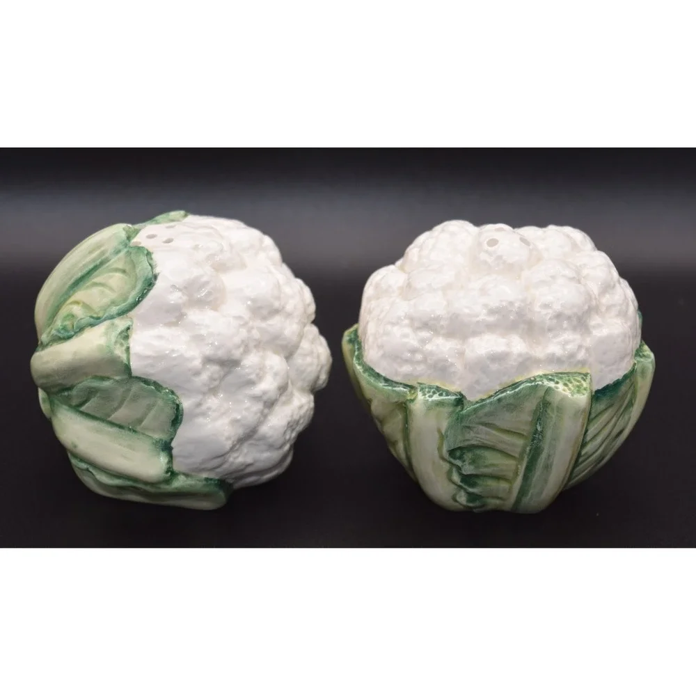 Fitz and Floyd Cauliflower Salt and Pepper Shakers 1989 White Green Excellent